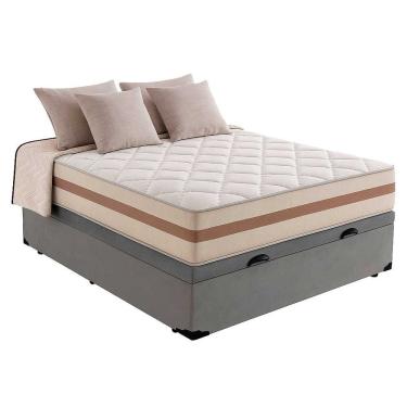 Imagem de Cama Box Baú Casal Suede Cinza Com Colchão Pillow Angel Molas Ensacadas 63x138x188