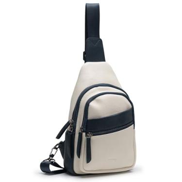 Imagem de Alldaily Bolsa tiracolo grande para mulheres, bolsa tiracolo de couro, moderna, bolsa de peito para viagens, pochete, Azul escuro com branco