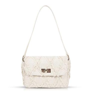 Imagem de Sacola, bolsa de mão macia de tecido jeans, bolsa de ombro de diamante com borlas, bolsas para mulheres, férias, viagem, correspondência diária (branca)