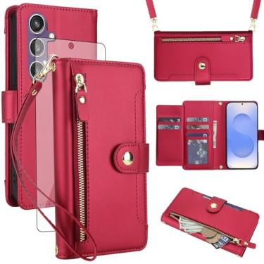 Imagem de Asuwish Capa de celular para Samsung Galaxy S25 FE 5G carteira com zíper, protetor de tela de vidro temperado e alça de pulso transversal, suporte flip para cartão de crédito S 25 EF S25FE 25S