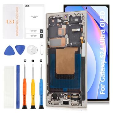 Imagem de Olivechard AMOLED Galaxy S24 Ultra LCD (suporte para impressões digitais) 17.2 cm + moldura titânio cinza/violeta/laranja substituição de tela LCD S928U S928A para Samsung Galaxy S24 Ultra Display