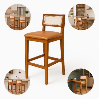 Imagem de Banqueta Madeira Maciça Estofado Couro Com Tela Sextavada Premiere - J