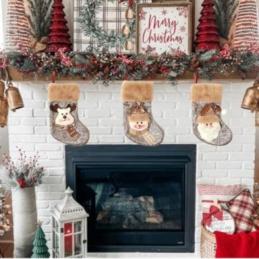 Imagem de Enfeite de pingente de meia de Natal, decoração de pendurar em tecido com sinos de vento melódicos para árvore de férias, porta ou exibição de carro, ideia de presente festivo para amigos e família