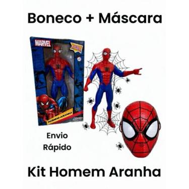 Imagem de Boneco Homem Aranha + Máscara Infantil Brinquedo Kit Super Herói Prese