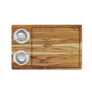 Imagem de Tábua De Madeira Teca Para Churrasco Com 2 Potes Inox - Stolf