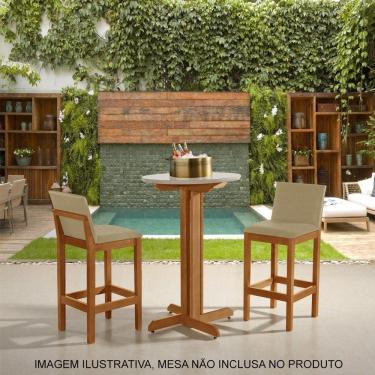 Imagem de Kit 2 Banquetas Alta Luxo Pérola Com Encosto Estofada Em Veludo Bege Madeira Maciça Castanho