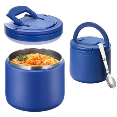 Imagem de Itslife Recipiente Térmico Para Sopas, Comida Quente Crianças, 14 Oz, Com Tampa De Fivela, Boca Larga, Pote Isolamento A Vácuo, Caixa Bento Aço Inoxidável, Colher À Prova Vazamento (Azul Claro)