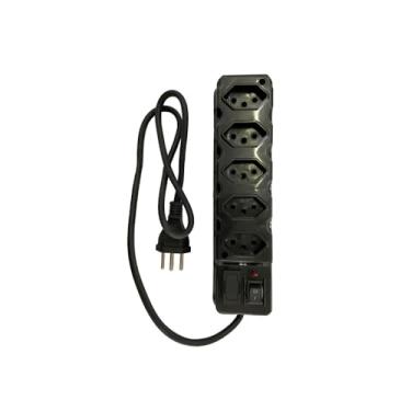 Imagem de Filtro de Linha Protetor, 5 Tomadas NBR14136, Preto, Bivolt, Cabo 1m, Chave Liga/Desliga com LED, Fusível de Proteção, 1270W-2200W