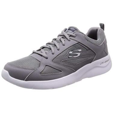 Imagem de Skechers Tênis masculino de cano baixo, Acabamento de poliuretano de malha de couro cinza, 9