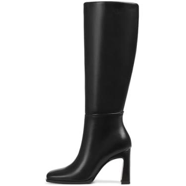 Imagem de Phefarer Botas de cano alto até o joelho para mulheres bico quadrado salto grosso botas altas outono inverno moda vestido botas longas, Preto, 37