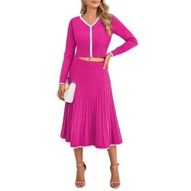 Imagem de Conjunto de roupas Pink Queen, saia plissada feminina com blusa de inv
