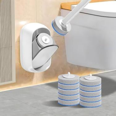 Imagem de Escova de vaso sanitário descartável, kit de limpeza de vaso sanitário montado na parede com suporte, 12 refis de cabeças de substituição para limpeza de banheiro