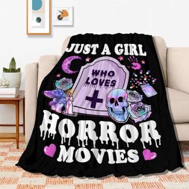 Imagem de Just A Girl Who Loves Cobertor de filme de terror ultramacio, quente, macio, presentes de flanela leve para todas as estações, cama, sofá, cadeira de estar, sala de estar, 203 x 152 cm, grande, para