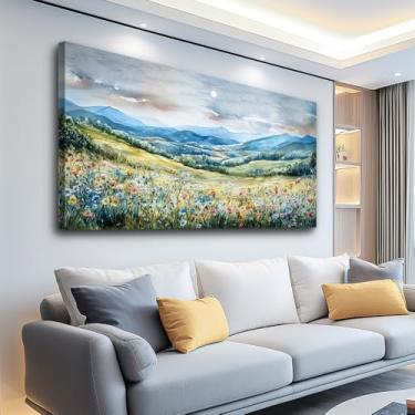 Imagem de PHAOHUAXM Arte de parede grande para sala de estar decoração de parede em tela para quarto cenário de campo aquarela pintura de parede decoração de escritório esticada e emoldurada imagens de parede