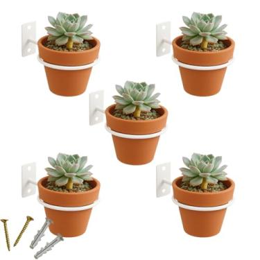 Imagem de Kit 05 Suporte Vaso de Parede Branco para Plantas Redondo Aço Reforçado + Parafusos e Buchas