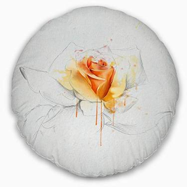 Imagem de Design de rosa amarela esboço em flores brancas nas costas redondas sala de estar, sofá, almofada de alta qualidade + capa de almofada impressa em ambos os lados 50 cm