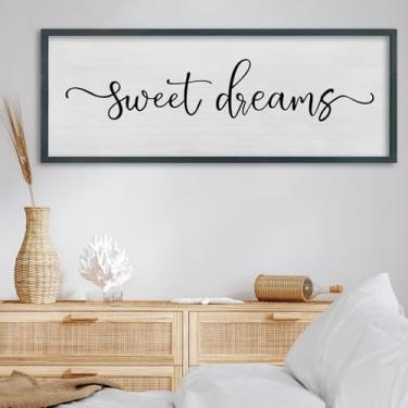 Imagem de FZMHASLWW Sweet Dreams Placa para decoração de parede acima da cama 101 cm × 38 cm quarto principal quarto de hóspedes sinais doces sonhos grande moldura de madeira para pendurar na parede (preto)