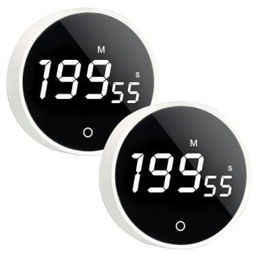 Imagem de 2 peças de temporizador digital de cozinha – Temporizador magnético de contagem regressiva de 199 minutos com visor LED grande, volume ajustável, temporizadores visuais para cozinhar, academia
