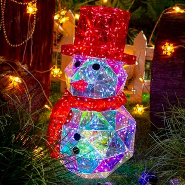 Imagem de OBELGEOYA Decoração de Natal com boneco de neve iluminado de 40,6 cm, estatueta de Natal de cristal prismático iridescente, decoração interna de casa de inverno para cornija, prateleira, exibição de