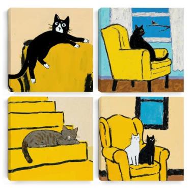 Imagem de 4 peças engraçadas decoração gato presentes porta varanda sala de estar casa quarto banheiro escritório decoração de parede arte arte de parede arte para paredes pinturas imagens impressões de arte
