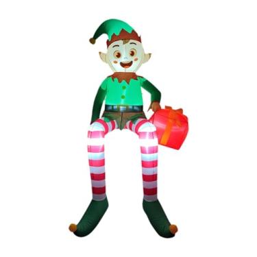Imagem de Baoblaze Elfo inflável de Natal, enfeite luminoso, brinquedo divertido com luzes, decoração natalina inflável para áreas externas, ideal para pátios e jardins.