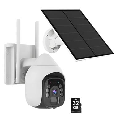 Imagem de Câmera de segurança alimentada por energia solar 4G, sem fio 360° Ptz, visão noturna colorida, à prova d'água IP66, cartão SD de 32 GB, detecção humana AI, sem taxas de assinatura