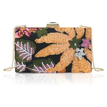 Imagem de Bolsa clutch bordada de lantejoulas para mulheres, elegante bolsa de noite com contas florais, bolsa de convidada de casamento, bolsa de ombro de festa brilhante, Preto
