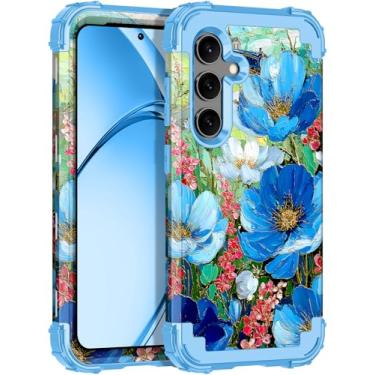 Imagem de Rancase Capa para Galaxy S24, proteção resistente à prova de choque de três camadas de plástico rígido + capa protetora de borracha de silicone macio para Samsung Galaxy S24, brilha no escuro - azul