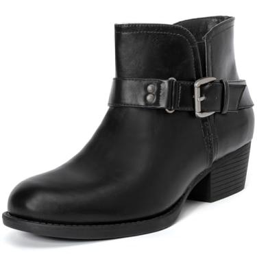 Imagem de Luoika Botas femininas de cano curto de largura larga - Botas curtas pretas e marrons com bloco de salto baixo com zíper lateral., Preto 219, 10.5 X-Wide