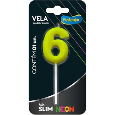 Imagem de Vela para Aniversário, Festcolor, Nº 06, Amarela Neon