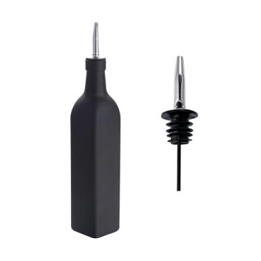 Imagem de Dispensador de azeite de oliva de vidro preto RW Base de 500 ml - com dosador de aço inoxidável - 5,8 cm x 5,8 cm x 31,9 cm - 1 caixa