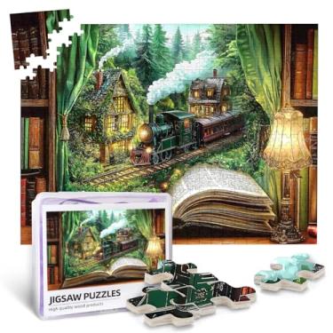 Imagem de Train Forest Book Jigsaw Puzzles for Adults 500 Pieces Magic Vintage Plant Bookshelf Wooden Puzzles Nature Tree Fantasy Book Puzzle for Books Lovers Fun Family Game Challenging Activity Home Decor