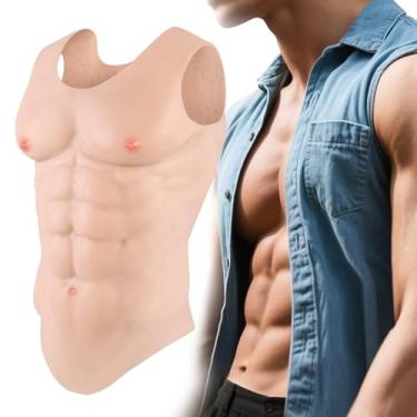Imagem de YEEFAIRY Terno musculoso de silicone realista com sensação pesada, masculino, peito falso, abdômen, feminino, cosplay muscular, arrastar o dia das bruxas, colete (G, pele clara)