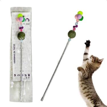 Imagem de Varinha de gato Brinquedo interativo para Pet com Miçangas Sino catnip