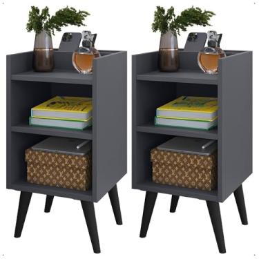 Imagem de Conjunto Quarto: 2 Mesas de Cabeceira Com Prateleira E Cabeceira modulo Adesivo para cama (MOD. CINZA - MAX CINZA,1.95-10)