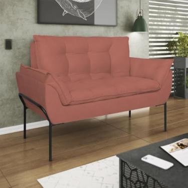 Imagem de Poltrona Sofá Luxo Base Metal Preto Recepção Escritório Cor:rosa