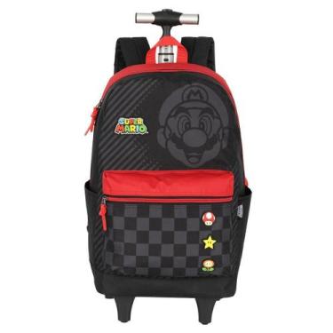 Imagem de Mochila De Rodas Super Mario Bros Escolar Juvenil Vermelho