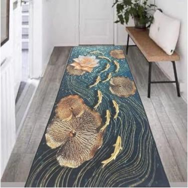 Imagem de Tapete 2,00x0,60 Super indiano, PICR-12 detalhes de tubarões e flores dourados, Passadeira Quarto