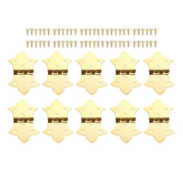 Imagem de 10 pcs 57 * 31mm Antique Bronze/Flor De Ouro Dobradiça Móveis Hardware 6 Buracos De Ferro Dobradiça Gaveta De Porta De Porta De Porta Dobradiça Com Parafusos YYDFPIIA (Color : Color B)