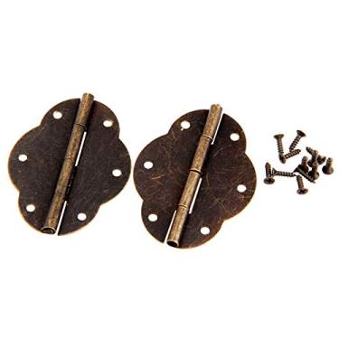 Imagem de 2 pcs Gabinete de bronze antigo dobradiças da porta da porta dobradiça de madeira da caixa de jóias da caixa de jóias Caixa para o hardware da mobília com parafusos YYDFPIIA (Color : 56X42mm)