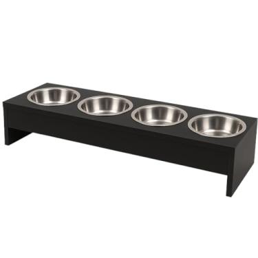 Imagem de Comedouro e Bebedouro Elevado para Cachorros e Gatos – MDF com 4 Tigelas de Inox, Pronto para Uso, Luxo e Sofisticação(Preto)