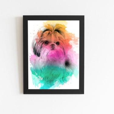 Imagem de Quadro Cão Cachorro Shih Tzu Fêmea Aquarela Moldura 30X40Cm - Plimshop