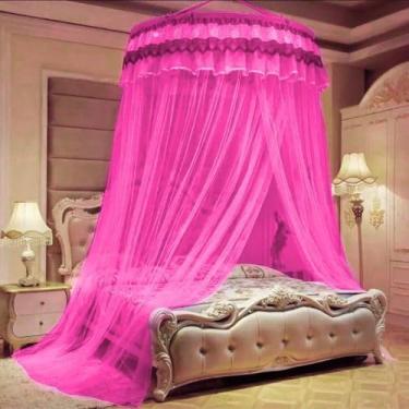 Imagem de Mosquiteiro Gigante de Teto Casal/King/Queen 14m com Abertura Lateral | Renda Luxo | Proteção Total Contra Mosquitos(ROSA)