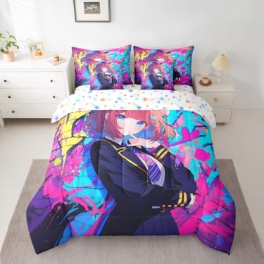 Imagem de Erosebridal Jogo de cama casal de 7 peças de anime japonês, desenho kawaii, anime, mangá, para decoração de quarto de crianças, adolescentes e adultos, cama em uma bolsa