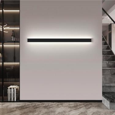 Imagem de Lâmpadas de Parede LED Interior Moderno Minimalista Design Longo Alumínio Arandela Corredor Lâmpada para cima e para Baixo Iluminação de Parede Quarto Sala Escada Restaurante (Luz Branca Preta, 150 cm