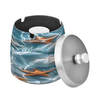 Imagem de Blueangle Cinzeiro de praia de verão com tampa para cigarros, à prova de vento/chuva, aço inoxidável, sem fumaça, inodoro, cinzeiro para uso interno ou externo (144)