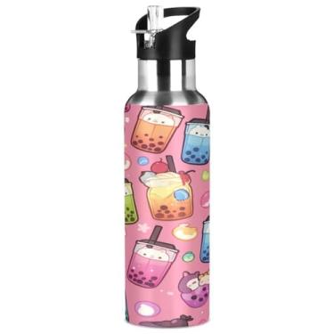 Imagem de Blueangle Garrafa de água de aço inoxidável Kawaii Bubble Tea de 947 ml - Garrafa esportiva de metal isolada à prova de vazamento para academia, acampamento, fitness ao ar livre e viagens (630)