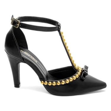 Imagem de SAPATO SCARPIN FEMININO TORRICELLA PRETO APLIQUE DE PÉROLA DOURADO NÚMERO 37