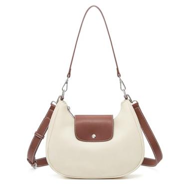 Imagem de CLUCI Bolsa de ombro crescente para mulheres, bolsa de couro vegano com alça ajustável, antirroubo, bolsa Hobo, Branco com marrom