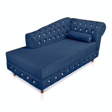 Imagem de Divã Chesterfield Capitonado Azul Marinho com Strass Suede - DROSSI